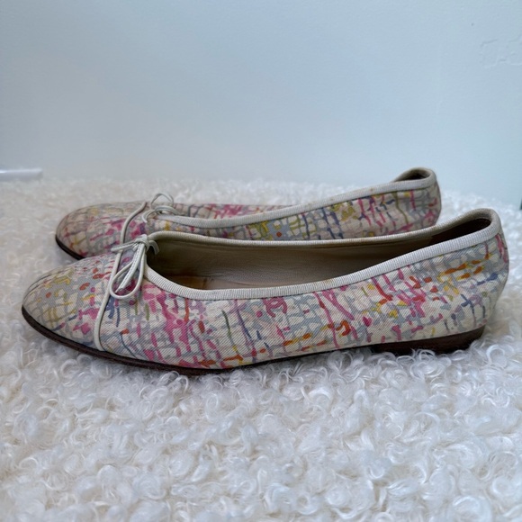 CHANEL Watercolor Plaid Canvas Logo Ballet Flats 38.5 - Picture 7 of 16